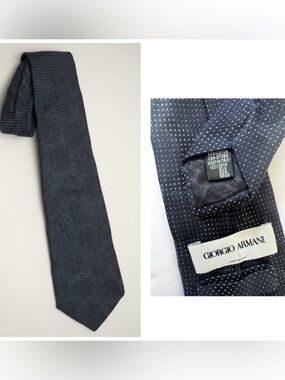 Giorgio Armani Silk Tie Micro Polka Dot Jacquard Circle Pattern Navy White Italy